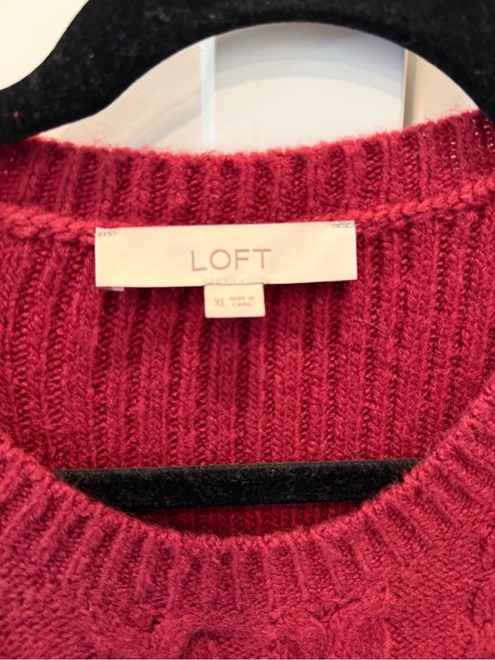 LOFT Cable-Knit Crew Sweater with Shoulder Buttons - Berry - Picture 2 of 5